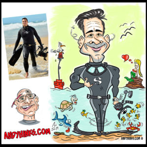 andyhinks.com andy hinks caricature illustration drawing andrew hinks Eumundi Markets Pure Underwater Justin Bruhn