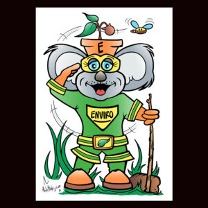 andyhinks.com andy hinks caricature illustration drawing andrew hinks Australia Australiana Emu original print Kangaroo Koala Wombat super hero heroes choppa biff enviro kosmo purchase buy